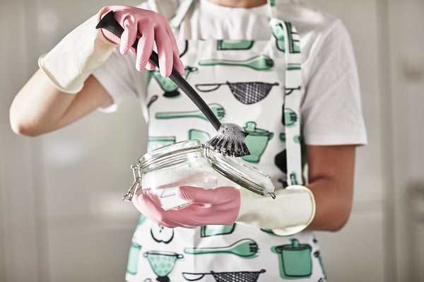 RINNIG apron, white/green/patterned