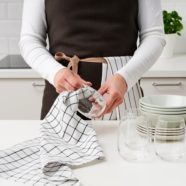 RINNIG tea towel, white/dark grey/patterned, 45x60 cm, 4 pack