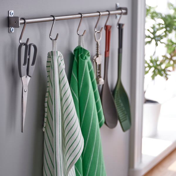 RINNIG tea towel, green/blue striped, 45x60 cm, 4 pack