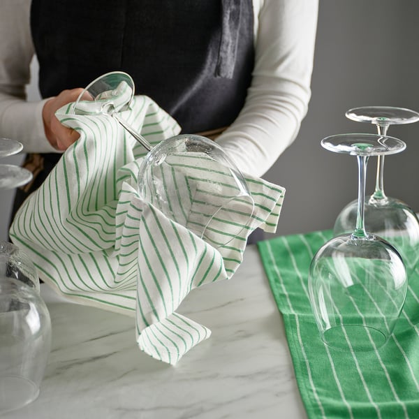 RINNIG - RINNIG Tea towel, green/blue striped, 45x60 cm