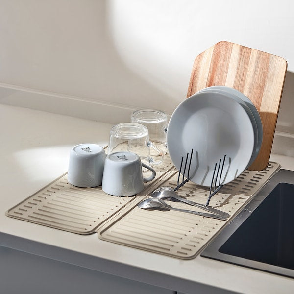 RINNIG dish drying mat, beige, 51x42 cm