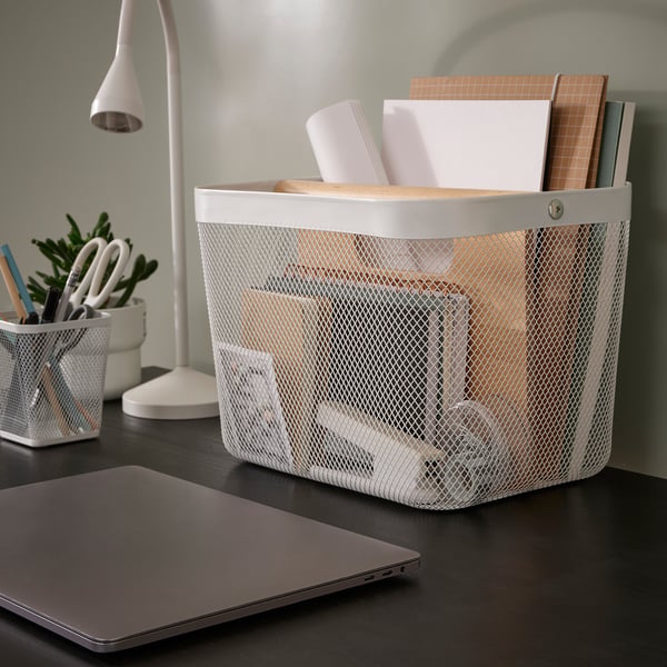 RISATORP basket with compartments, white, 33x24x23 cm
