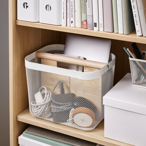 RISATORP basket with compartments, white, 33x24x23 cm
