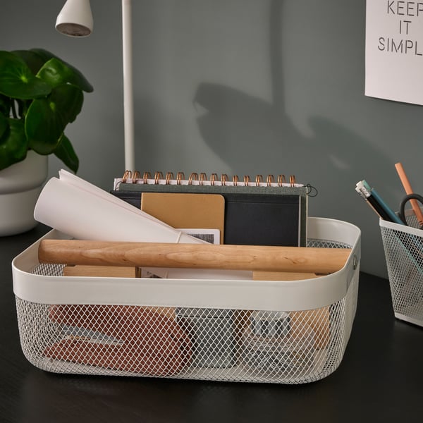 RISATORP basket with compartments, white, 33x24x11 cm