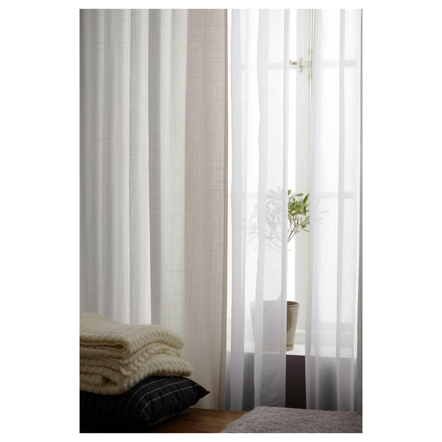 RITVA curtains with tie-backs, 1 pair, white/with heading tape, 145x300 cm