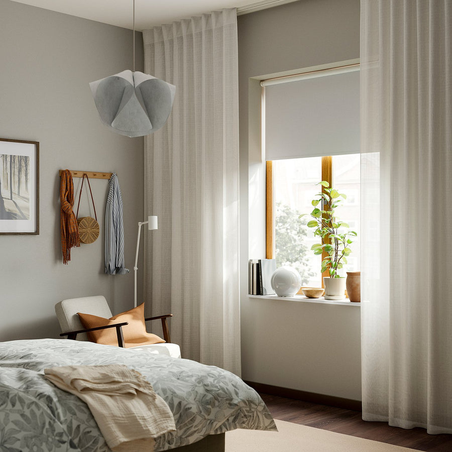 RITVA curtains with tie-backs, 1 pair, white/with heading tape, 145x300 cm