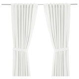 RITVA curtains with tie-backs, 1 pair, white/with heading tape, 145x300 cm