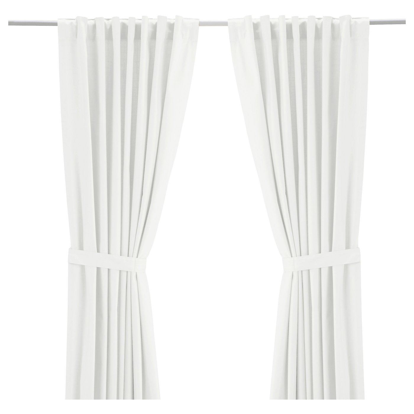 RITVA curtains with tie-backs, 1 pair, white/with heading tape, 145x300 cm