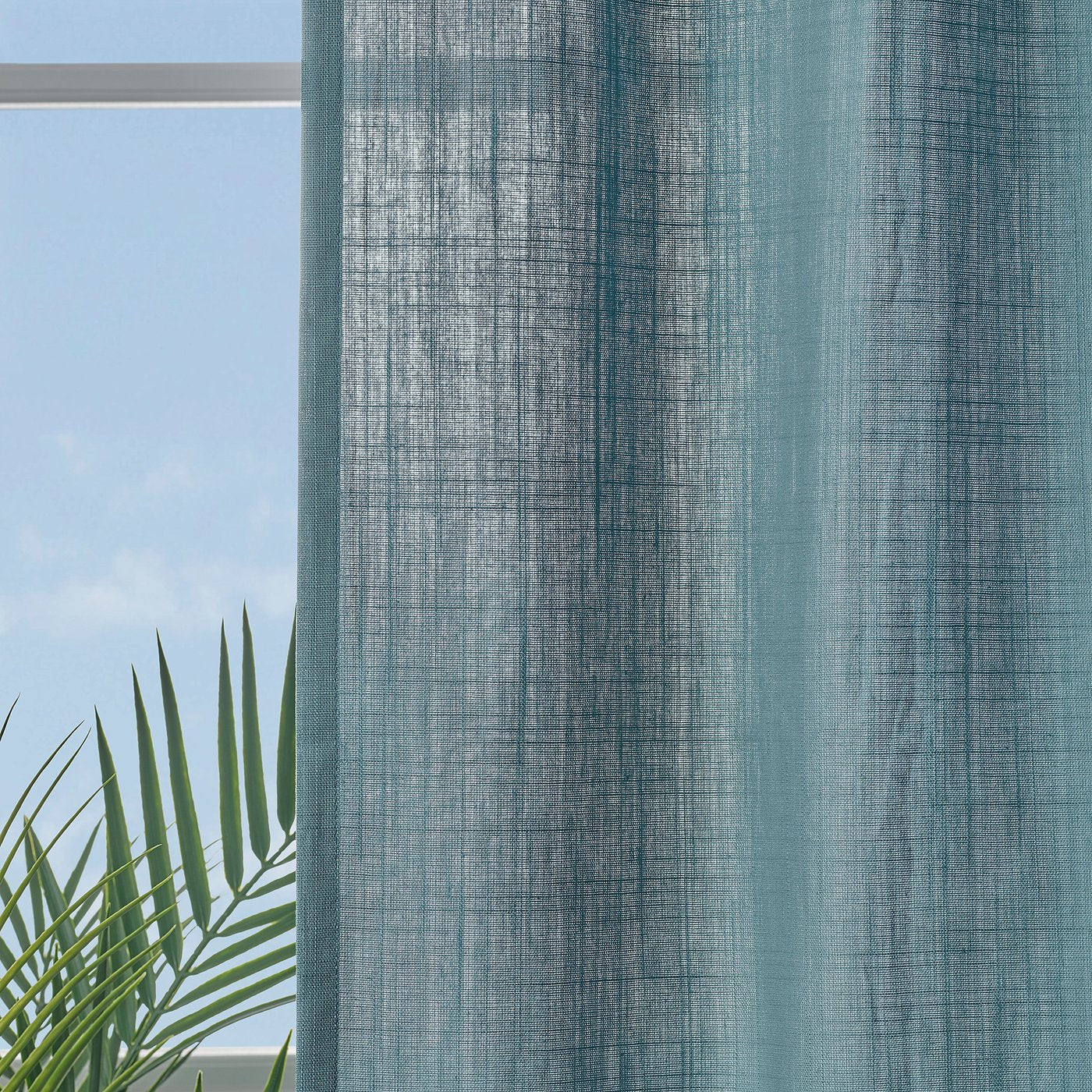 RITVA curtains with tie-backs, 1 pair, grey-blue/with heading tape, 145x300 cm