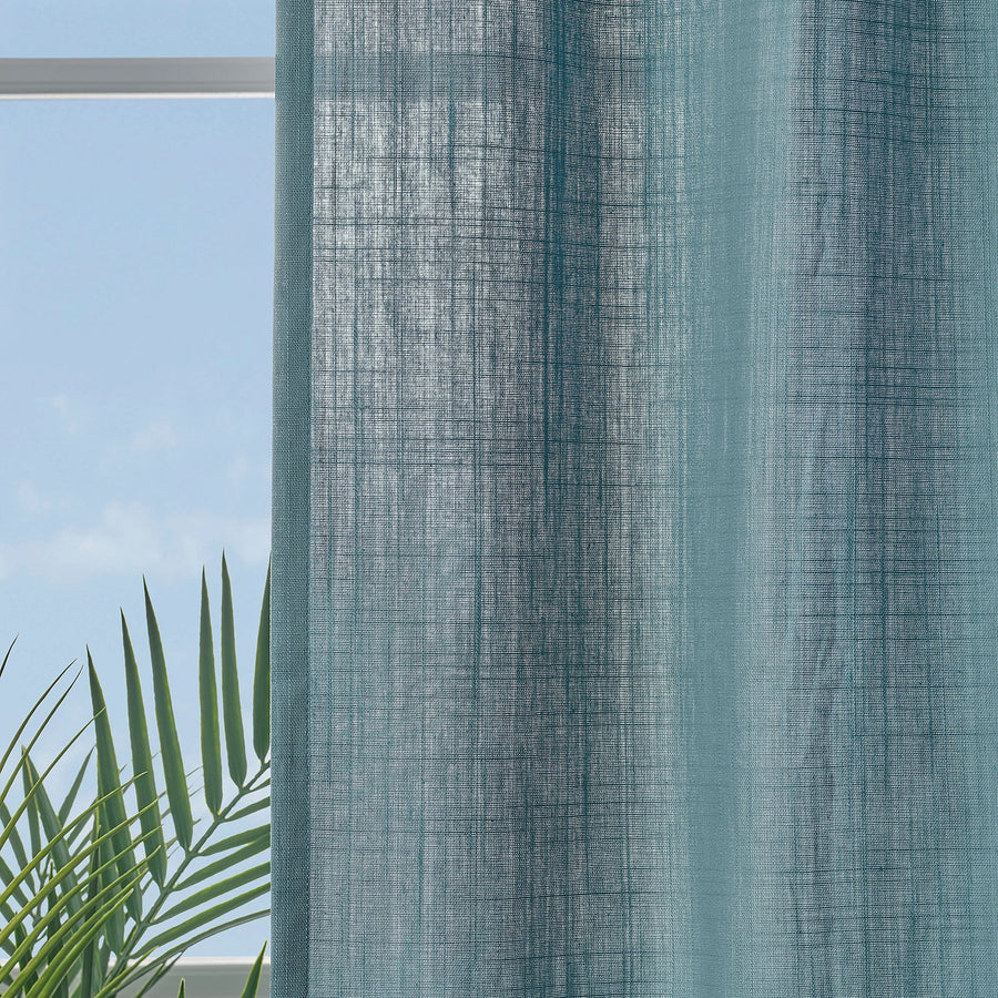 RITVA curtains with tie-backs, 1 pair, grey-blue/with heading tape, 145x300 cm