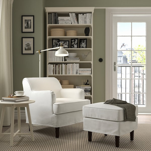 ROCKSJÖN - Armchair with footstool, Blekinge white