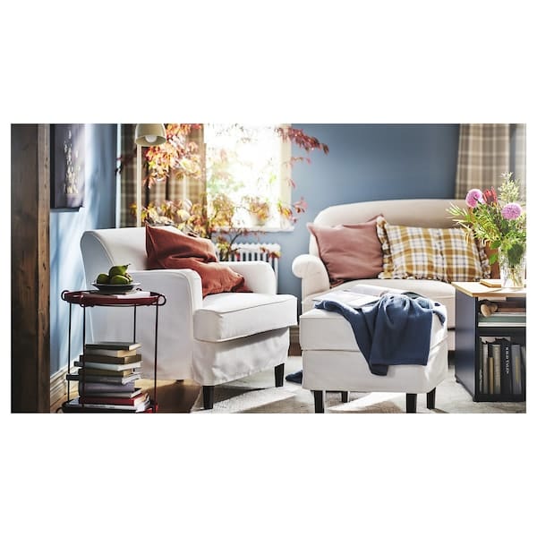 Ikea ROCKSJÖN - Armchair with footstool, Blekinge white
