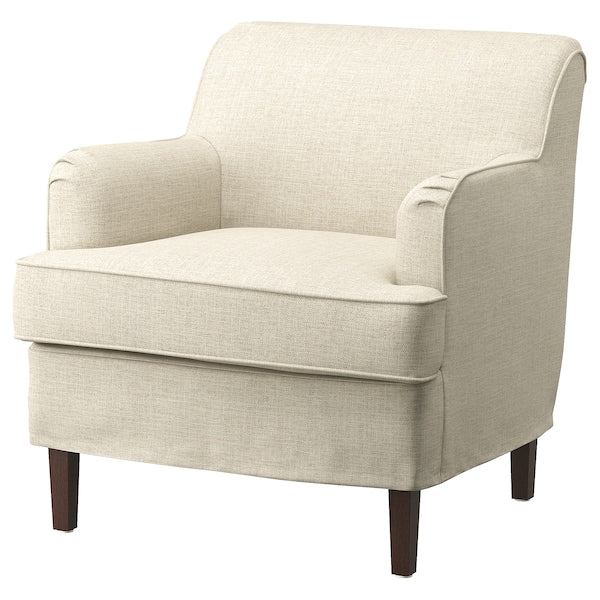 ROCKSJÖN - Armchair with footstool, Kilanda light beige