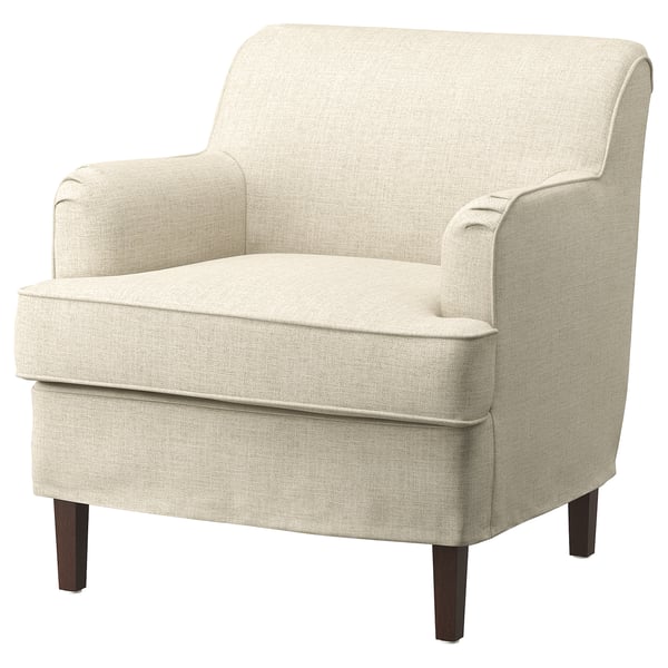 ROCKSJÖN armchair with footstool, Kilanda light beige