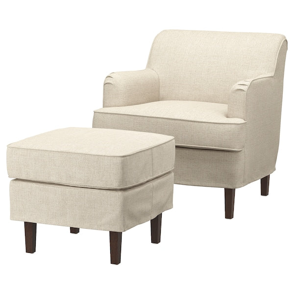 ROCKSJÖN - Armchair with footstool, Kilanda light beige