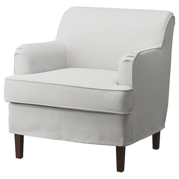 ROCKSJÖN - Armchair with footstool, Klovsta grey/white