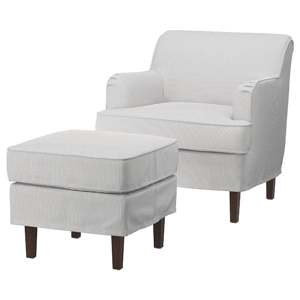 Ikea ROCKSJÖN - Armchair with footstool, Klovsta grey/white