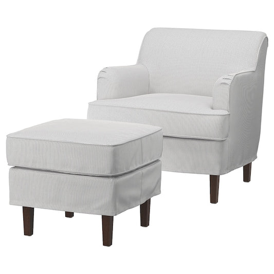 ROCKSJÖN - Armchair with footstool, Klovsta grey/white