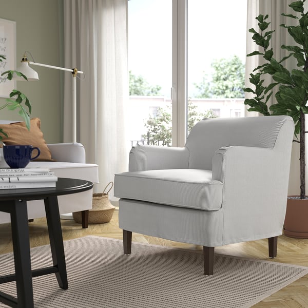 ROCKSJÖN armchair, Klovsta grey/white, 76x80x78 cm