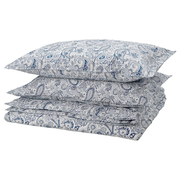 RODGERSIA - Duvet cover and 2 pillowcases, blue/white, 240x220/50x80 cm