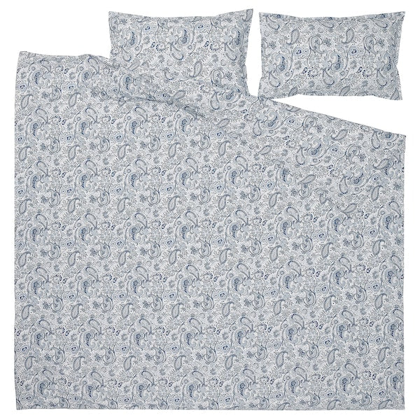 RODGERSIA - Duvet cover and 2 pillowcases, blue/white, 240x220/50x80 cm