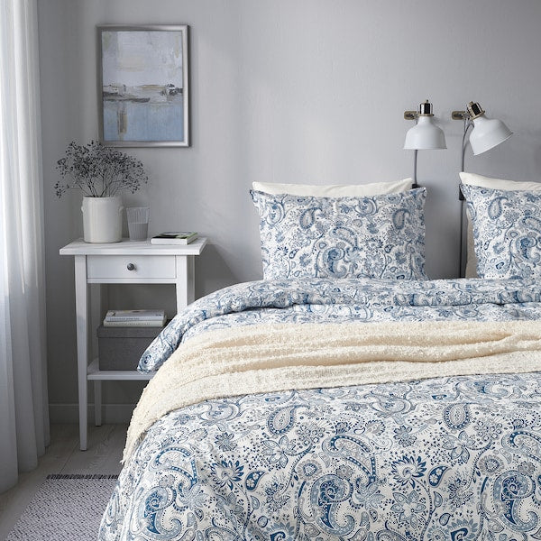 RODGERSIA - Duvet cover and 2 pillowcases, blue/white, 240x220/50x80 cm