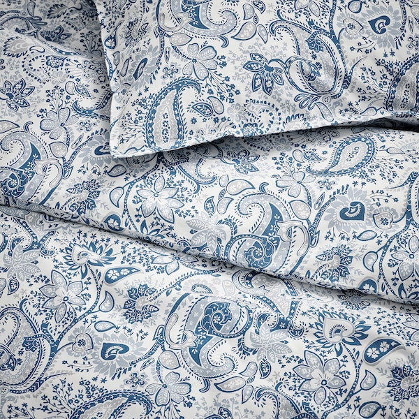 RODGERSIA - Duvet cover and 2 pillowcases, blue/white, 240x220/50x80 cm