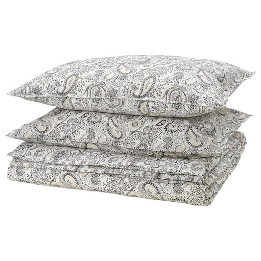 Ikea RODGERSIA - Duvet cover and 2 pillowcases, grey/white, 240x220/50x80 cm