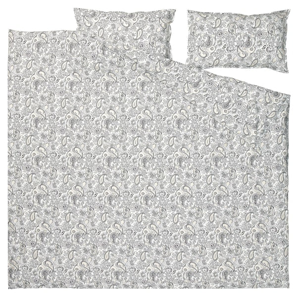 RODGERSIA - Duvet cover and 2 pillowcases, grey/white, 240x220/50x80 cm