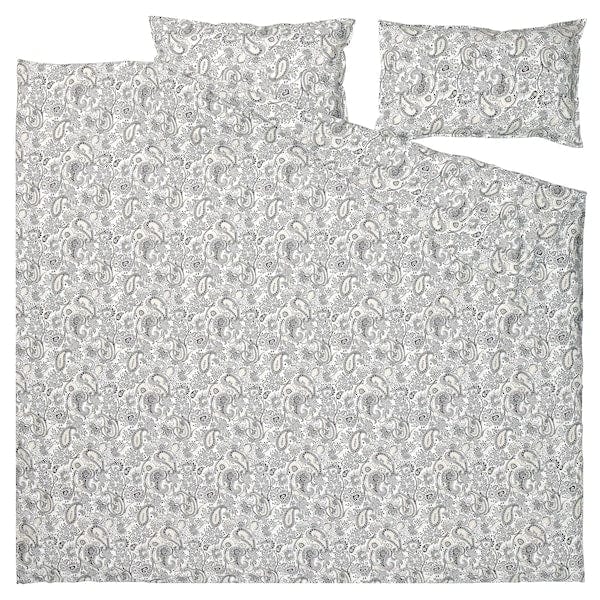 Ikea RODGERSIA - Duvet cover and 2 pillowcases, grey/white, 240x220/50x80 cm