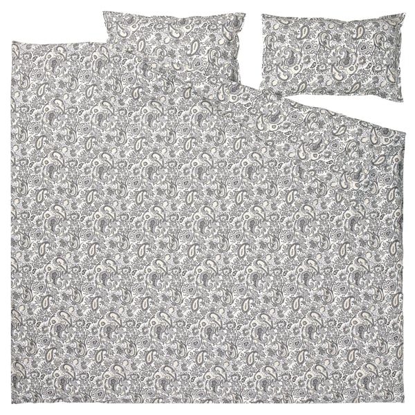 RODGERSIA duvet cover and 2 pillowcases, grey/white, 240x220/50x80 cm