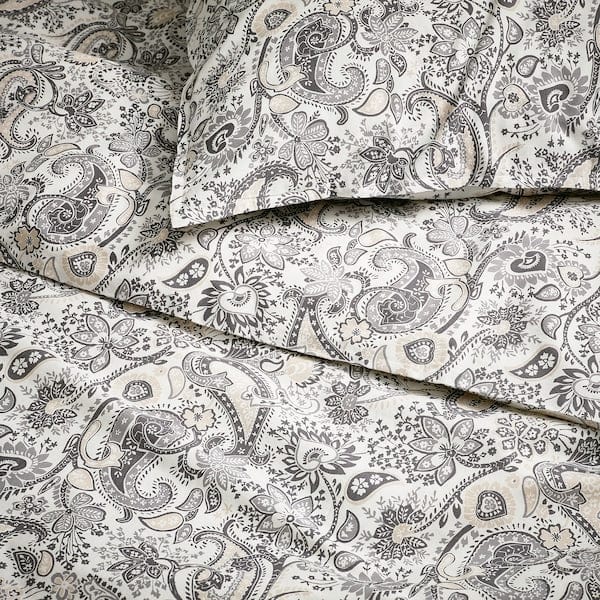 Ikea RODGERSIA - Duvet cover and 2 pillowcases, grey/white, 240x220/50x80 cm