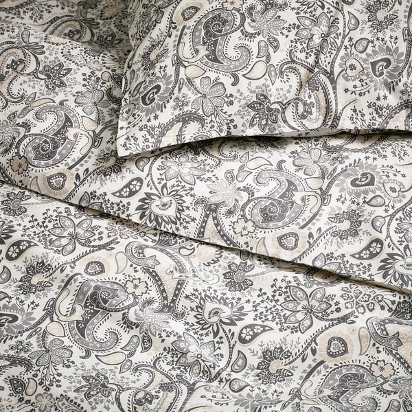 RODGERSIA duvet cover and 2 pillowcases, grey/white, 240x220/50x80 cm