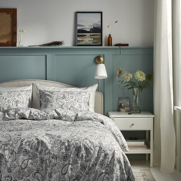 Ikea RODGERSIA - Duvet cover and 2 pillowcases, grey/white, 240x220/50x80 cm