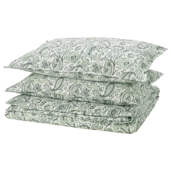 Ikea RODGERSIA - Duvet cover and 2 pillowcases, green/white, 240x220/50x80 cm