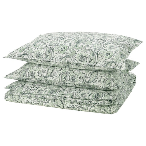 RODGERSIA - Duvet cover and 2 pillowcases, green/white, 240x220/50x80 cm