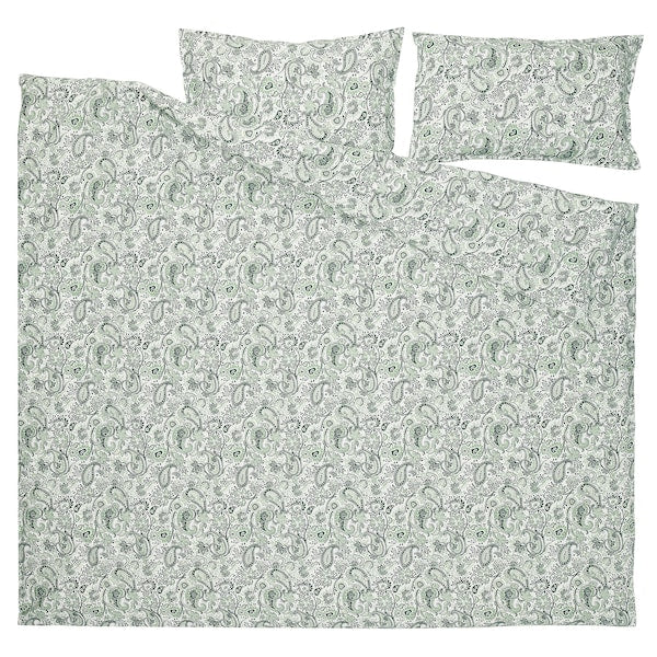 RODGERSIA - Duvet cover and 2 pillowcases, green/white, 240x220/50x80 cm