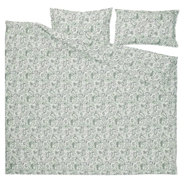 Ikea RODGERSIA - Duvet cover and 2 pillowcases, green/white, 240x220/50x80 cm