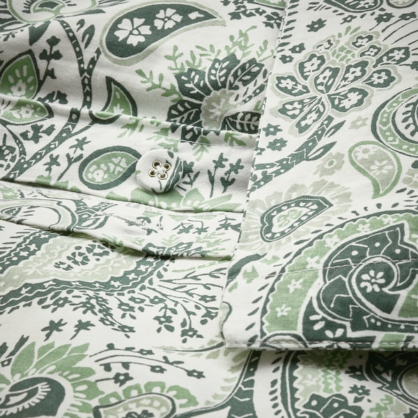 RODGERSIA - Duvet cover and 2 pillowcases, green/white, 240x220/50x80 cm