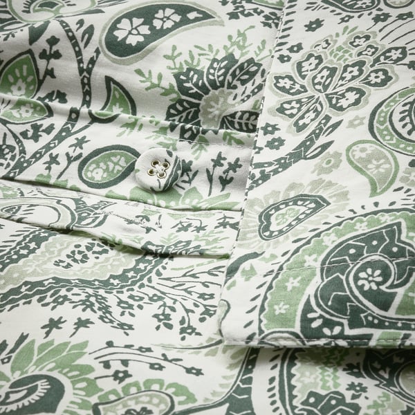 RODGERSIA duvet cover and 2 pillowcases, green/white, 240x220/50x80 cm