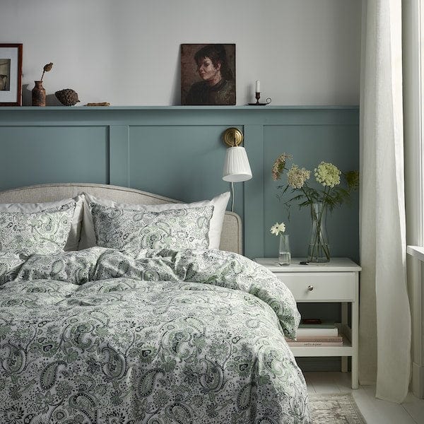 Ikea RODGERSIA - Duvet cover and 2 pillowcases, green/white, 240x220/50x80 cm