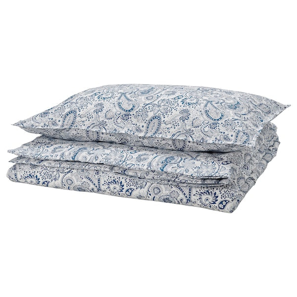 RODGERSIA - Duvet cover and pillowcase, blue/white, 150x200/50x80 cm