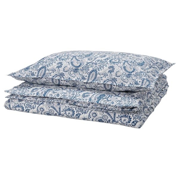 RODGERSIA duvet cover and pillowcase, blue/white, 150x200/50x80 cm