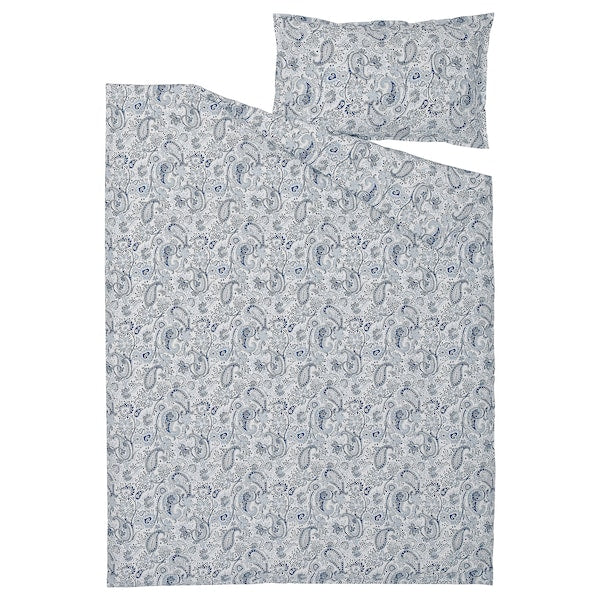 RODGERSIA - Duvet cover and pillowcase, blue/white, 150x200/50x80 cm