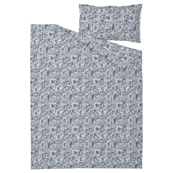 RODGERSIA duvet cover and pillowcase, blue/white, 150x200/50x80 cm