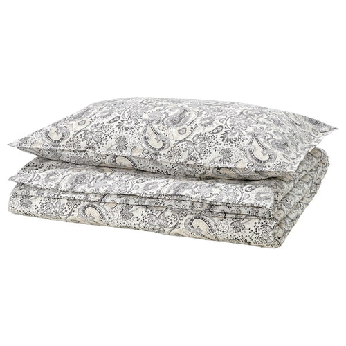 RODGERSIA - Duvet cover and pillowcase, grey/white, 150x200/50x80 cm