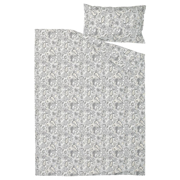 RODGERSIA - Duvet cover and pillowcase, grey/white, 150x200/50x80 cm