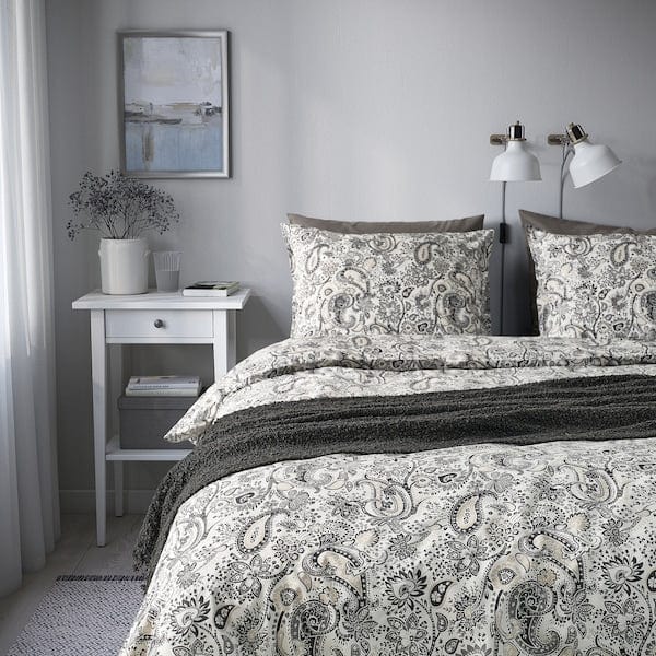 Ikea RODGERSIA - Duvet cover and pillowcase, grey/white, 150x200/50x80 cm