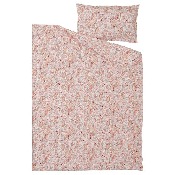 RODGERSIA - Duvet cover and pillowcase, pink/white, 150x200/50x80 cm