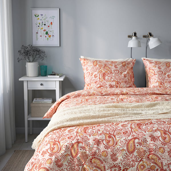 RODGERSIA duvet cover and pillowcase, pink/white, 150x200/50x80 cm